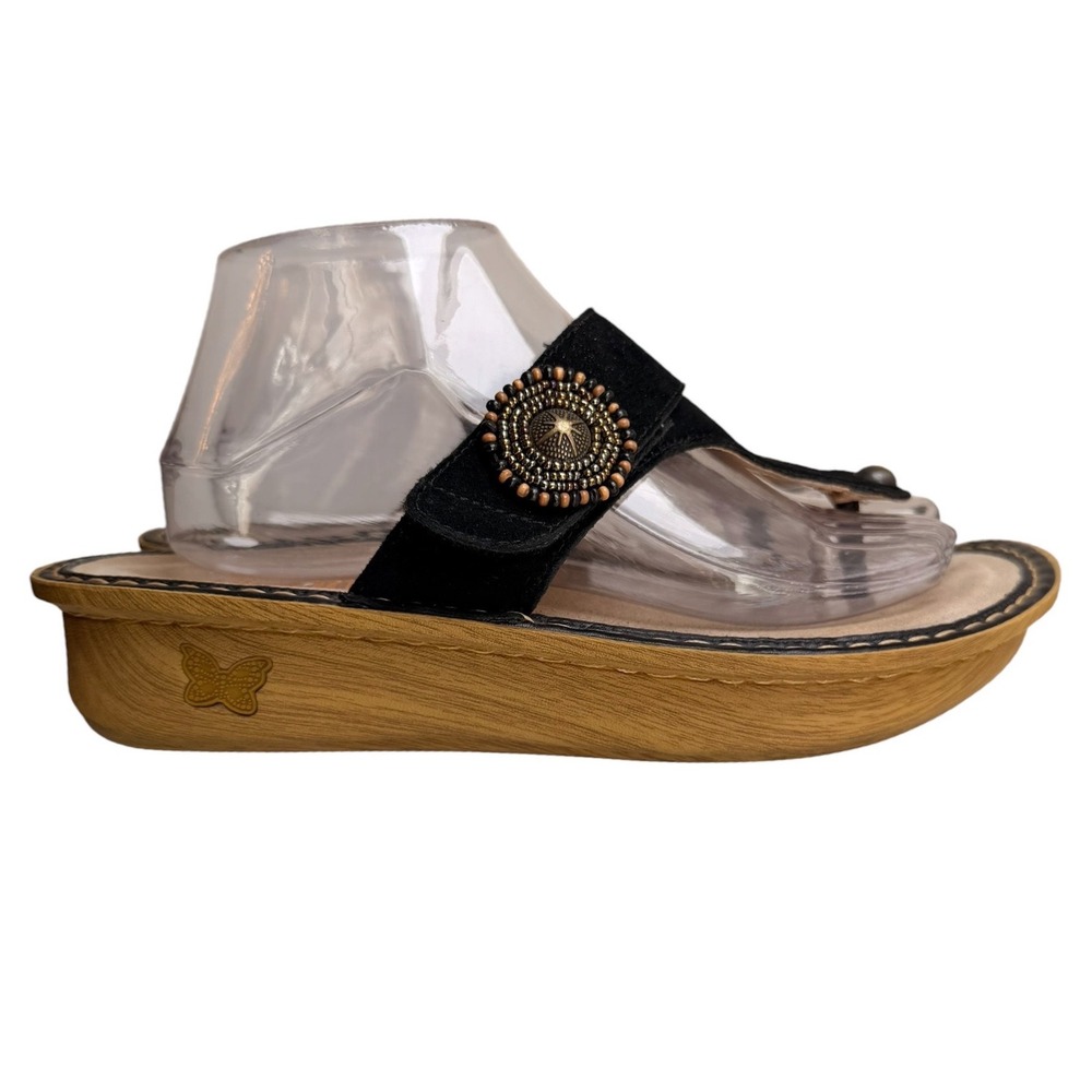 Alegria Carina Folkie Black Suede Platform Thong Sandals Size 40 - Picture 7 of 16